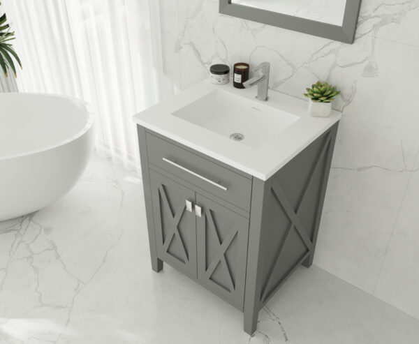 Laviva Wimbledon 24" Grey Bathroom Vanity with Matte White VIVA Stone Solid Surface Countertop