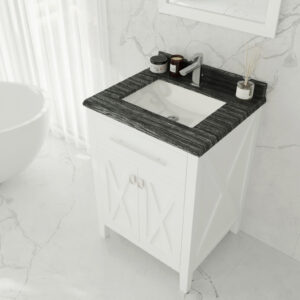 Laviva Wimbledon 24" White Bathroom Vanity with Black Wood Marble Countertop