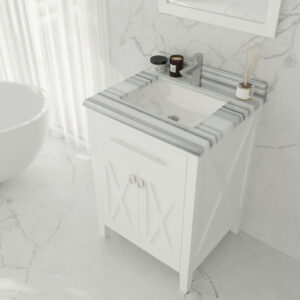 Laviva Wimbledon 24" White Bathroom Vanity with White Stripes Marble Countertop