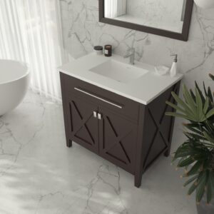 Laviva Wimbledon 36" Brown Bathroom Vanity with Matte White VIVA Stone Solid Surface Countertop