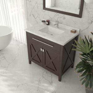 Laviva Wimbledon 36" Brown Bathroom Vanity with White Carrara Marble Countertop