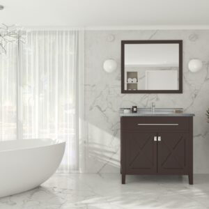 Laviva Wimbledon 36" Brown Bathroom Vanity with White Stripes Marble Countertop