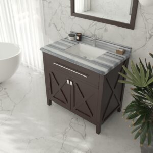 Laviva Wimbledon 36" Brown Bathroom Vanity with White Stripes Marble Countertop