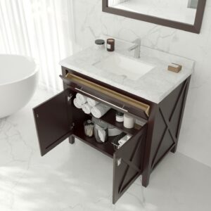 Laviva Wimbledon 36" Brown Bathroom Vanity with White Stripes Marble Countertop