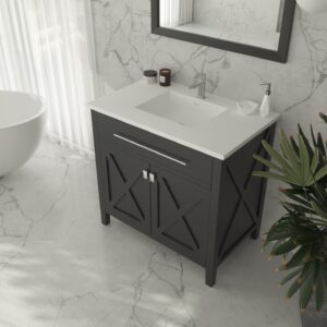 Laviva Wimbledon 36" Espresso Bathroom Vanity with Matte White VIVA Stone Solid Surface Countertop