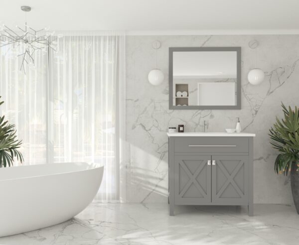 Laviva Wimbledon 36" Grey Bathroom Vanity with Matte White VIVA Stone Solid Surface Countertop