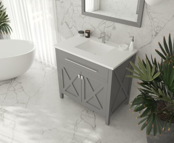 Laviva Wimbledon 36" Grey Bathroom Vanity with Matte White VIVA Stone Solid Surface Countertop