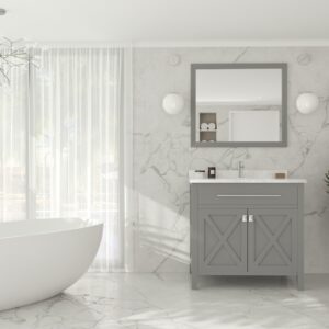 Laviva Wimbledon 36" Grey Bathroom Vanity with White Carrara Marble Countertop