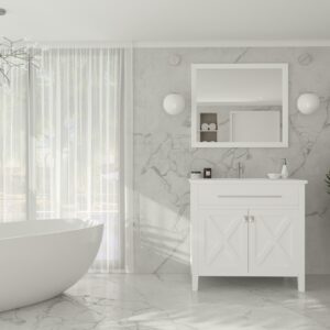 Laviva Wimbledon 36" White Bathroom Vanity with Matte White VIVA Stone Solid Surface Countertop