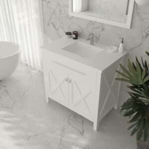 Laviva Wimbledon 36" White Bathroom Vanity with Matte White VIVA Stone Solid Surface Countertop