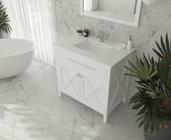 Laviva Wimbledon 36" White Bathroom Vanity with Matte White VIVA Stone Solid Surface Countertop