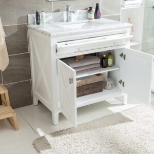 Laviva Wimbledon 36" White Bathroom Vanity with White Carrara Marble Countertop