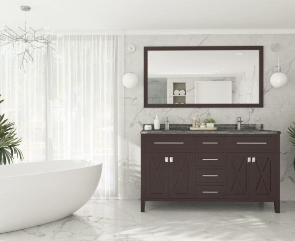 Laviva Wimbledon 60" Brown Double Sink Bathroom Vanity with Black Wood Marble Countertop