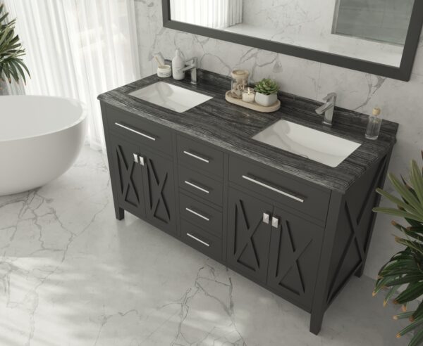 Laviva Wimbledon 60" Espresso Double Sink Bathroom Vanity with Black Wood Marble Countertop