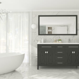 Laviva Wimbledon 60" Espresso Double Sink Bathroom Vanity with Matte White VIVA Stone Solid Surface Countertop