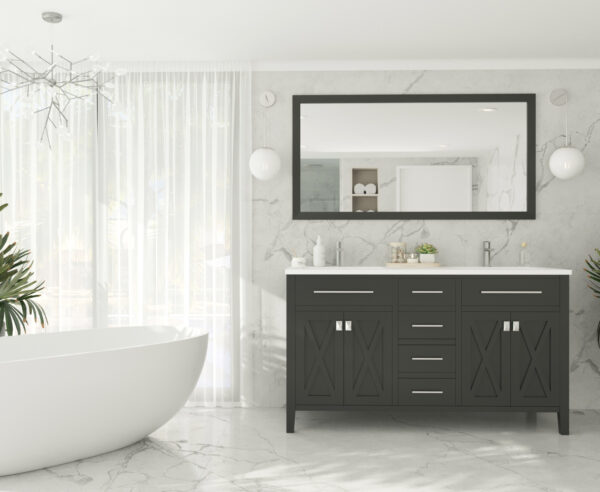 Laviva Wimbledon 60" Espresso Double Sink Bathroom Vanity with Matte White VIVA Stone Solid Surface Countertop