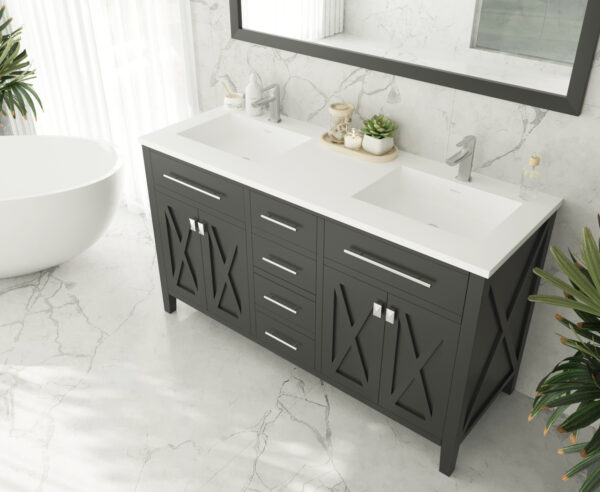 Laviva Wimbledon 60" Espresso Double Sink Bathroom Vanity with Matte White VIVA Stone Solid Surface Countertop