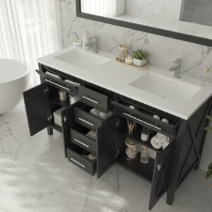 Laviva Wimbledon 60" Espresso Double Sink Bathroom Vanity with Matte White VIVA Stone Solid Surface Countertop