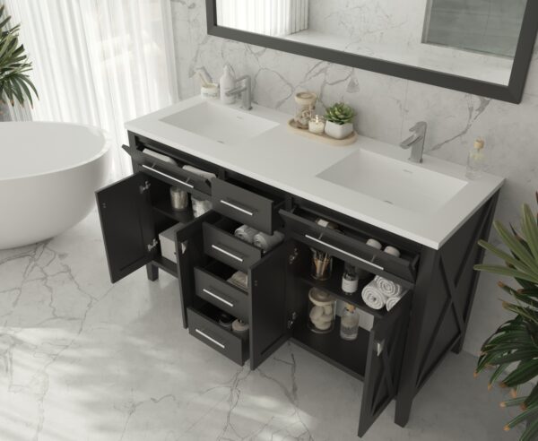 Laviva Wimbledon 60" Espresso Double Sink Bathroom Vanity with Matte White VIVA Stone Solid Surface Countertop