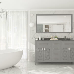 Laviva Wimbledon 60" Grey Double Sink Bathroom Vanity with Black Wood Marble Countertop