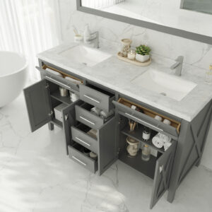 Laviva Wimbledon 60" Grey Double Sink Bathroom Vanity with Black Wood Marble Countertop