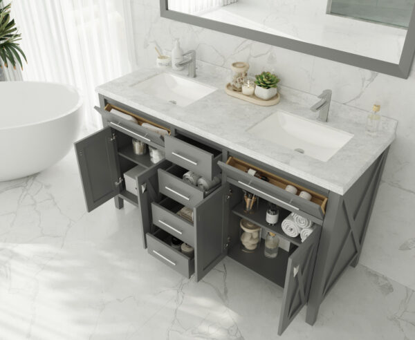 Laviva Wimbledon 60" Grey Double Sink Bathroom Vanity with White Carrara Marble Countertop