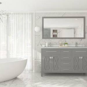 Laviva Wimbledon 60" Grey Double Sink Bathroom Vanity with White Stripes Marble Countertop