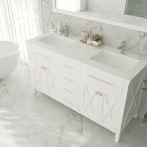 Laviva Wimbledon 60" White Double Sink Bathroom Vanity with Matte White VIVA Stone Solid Surface Countertop