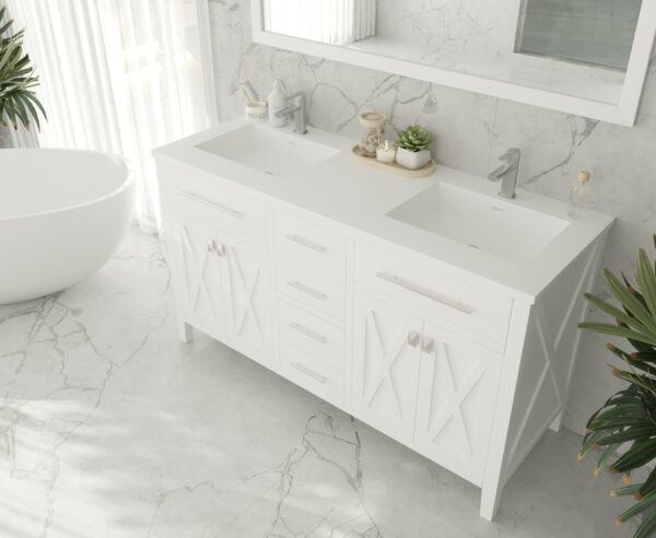 Laviva Wimbledon 60" White Double Sink Bathroom Vanity with Matte White VIVA Stone Solid Surface Countertop