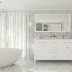 Laviva Wimbledon 60" White Double Sink Bathroom Vanity with White Carrara Marble Countertop