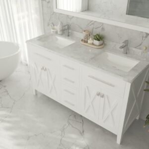 Laviva Wimbledon 60" White Double Sink Bathroom Vanity with White Carrara Marble Countertop