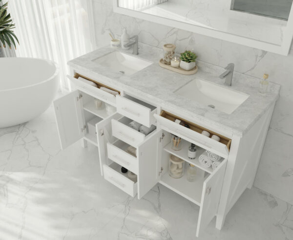 Laviva Wimbledon 60" White Double Sink Bathroom Vanity with White Carrara Marble Countertop