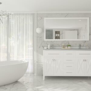 Laviva Wimbledon 60" White Double Sink Bathroom Vanity with White Stripes Marble Countertop