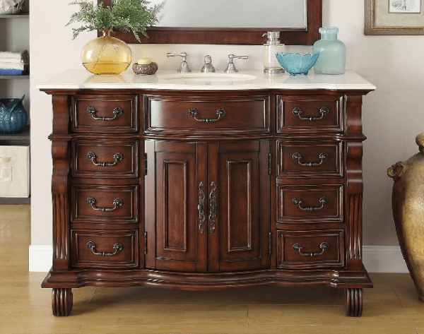 Chans Furniture GD-4437M-50 Hopkinton 50 Inch Light Cherry Bathroom Sink Vanity, Cream Marble Countertop