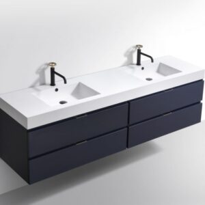 KubeBath BSL80D-BLUE Bliss 80 Inch Wall Mount and Modern Bathroom Vanity in Blue with Double Sink