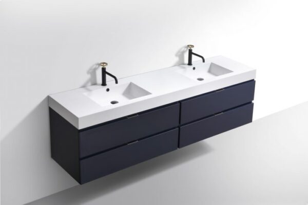 KubeBath BSL80D-BLUE Bliss 80 Inch Wall Mount and Modern Bathroom Vanity in Blue with Double Sink