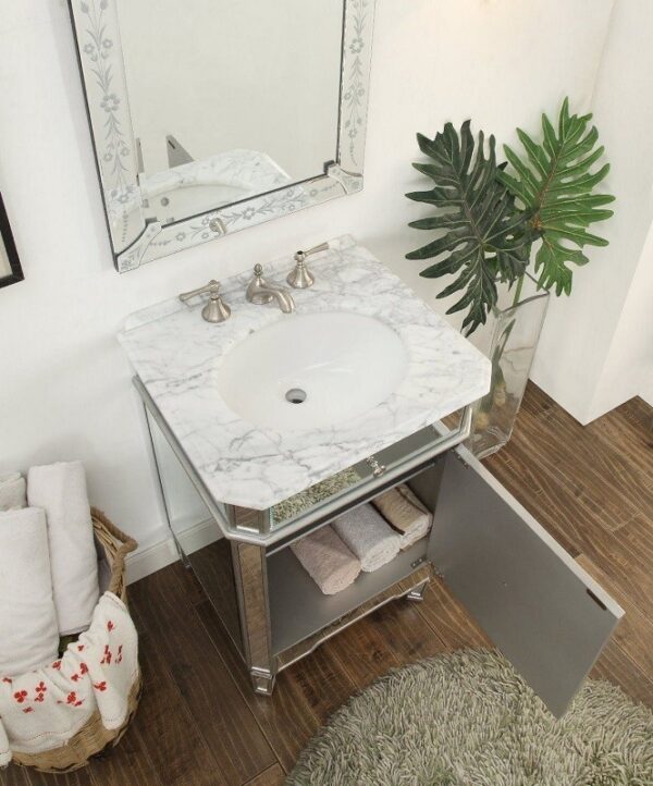 Chans Furniture BC-5026SL 24 Inch Mirror Reflection Silver Asger Powder Room Bathroom Sink Vanity BC-5026SL BC5026SL