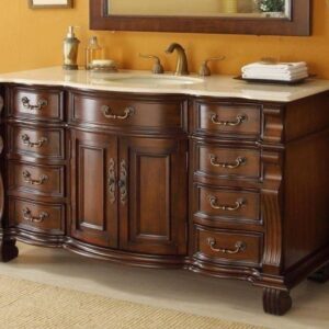 Chans Furniture GD-4437M-60 Hopkinton 60 Inch Light Cherry Bathroom Sink Vanity, Cream Marble Countertop