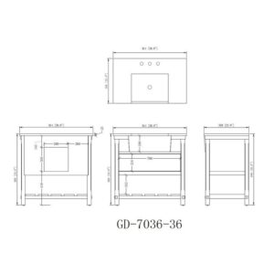 Chans Furniture 7036-WT36GT 36 Inches Kendia Farmhouse Sink Bathroom Vanity