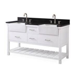 Chans Furniture GD-7060-WT60-GT 60 Inches Kendia Farmhouse Double Sink Bathroom Vanity