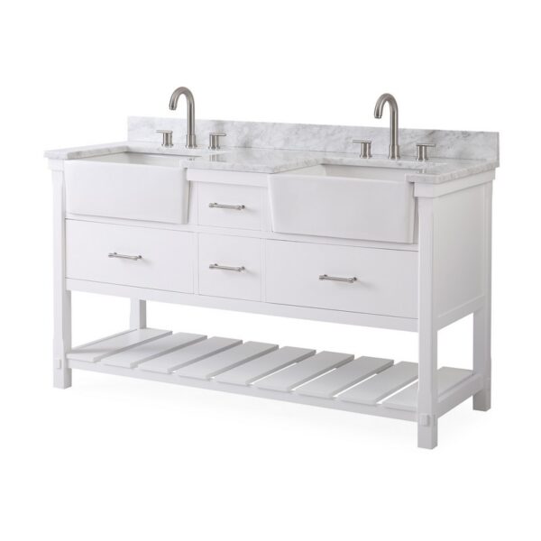 Chans Furniture GD-7060-WT60-RA 60 Inches Kendia Farmhouse Double Sink Bathroom Vanity