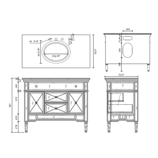 Chans Furniture BC-13Q332 Adelia 40 Inch Silver Mirrored Bathroom Sink Vanity