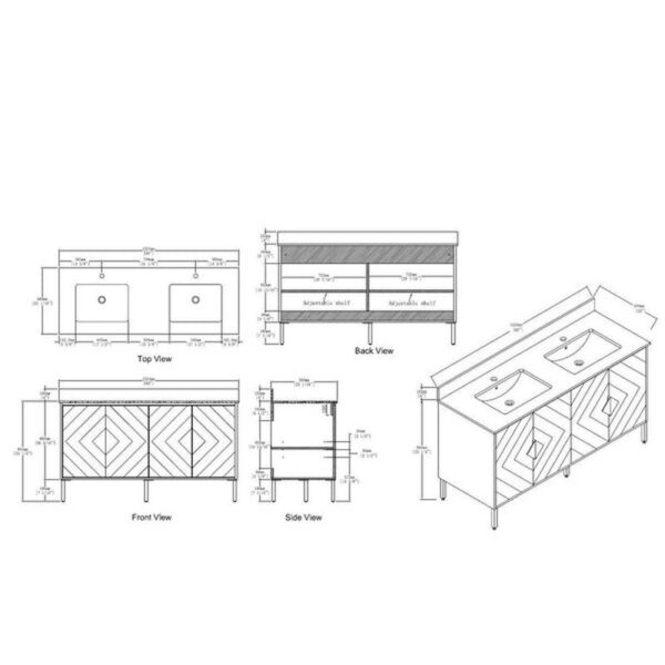 Chans Furniture AC-6660 Eileen 60 Inch Acrylic Bathroom Double Sink Vanity