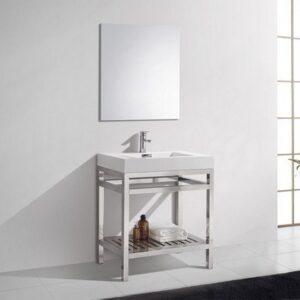 Kubebath AC30 Cisco 30 Inch Stainless Steel Console with White Acrylic Sink in Chrome