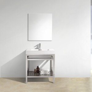 Kubebath AC30 Cisco 30 Inch Stainless Steel Console with White Acrylic Sink in Chrome