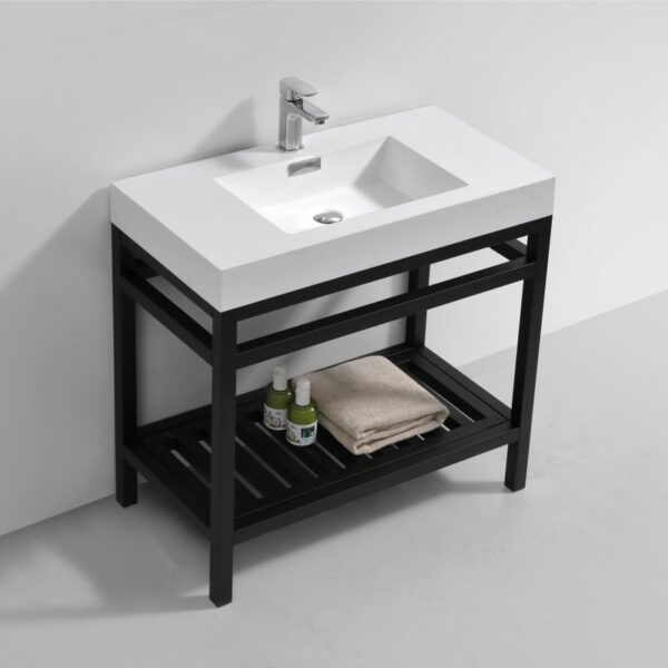 KubeBath AC36-BK Cisco 36 Inch Stainless Steel Console with Acrylic Sink in Matt Black