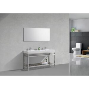 KubeBath AC60D Cisco 60 Inch Double Sink Stainless Steel Console with Acrylic Sink in Chrome