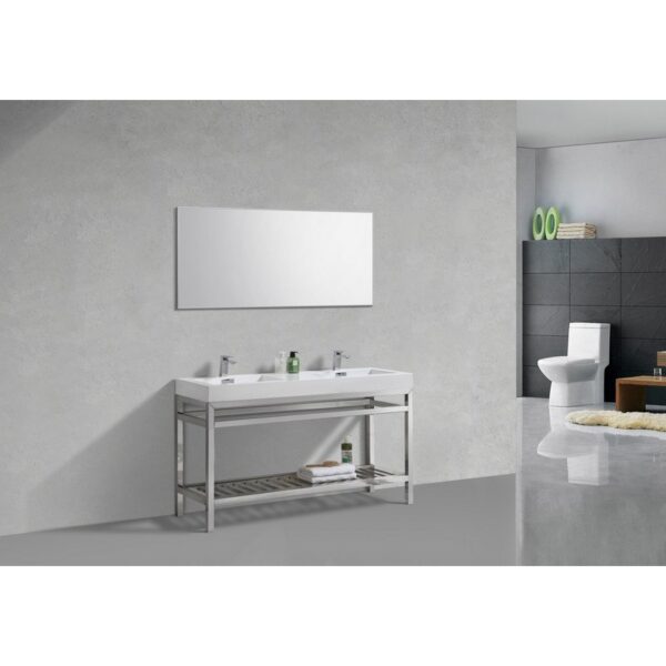 KubeBath AC60D Cisco 60 Inch Double Sink Stainless Steel Console with Acrylic Sink in Chrome