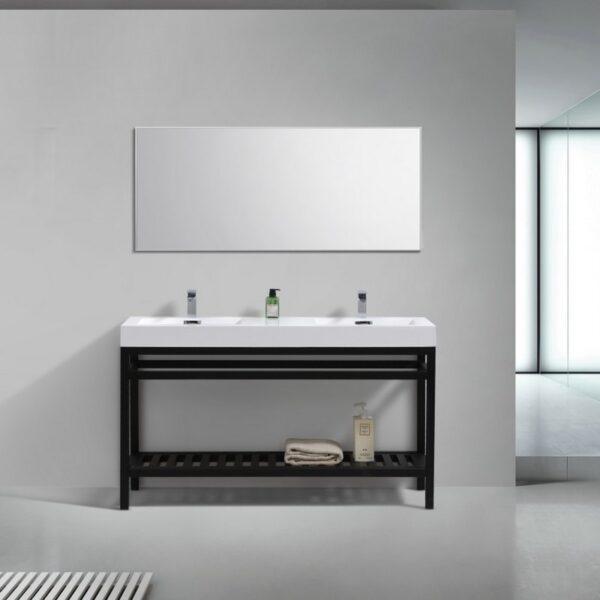 KubeBath AC60D-BK Cisco 60 Inch Double Sink Stainless Steel Console with Acrylic Sink in Matt Black