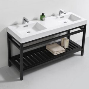 KubeBath AC60D-BK Cisco 60 Inch Double Sink Stainless Steel Console with Acrylic Sink in Matt Black